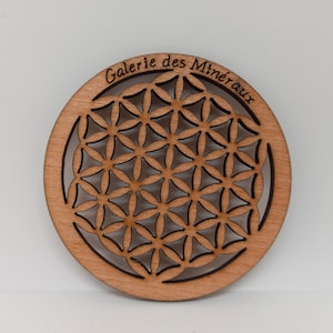 Vassoio di ricarica in legno esotico decorato con FIORE DELLA VITA e inciso in 9 cm, 18 cm e 25 cm per trattamenti energetici, ricarica di cristalli/minerali