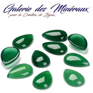 AGATE  VERTE  gemme pierre naturelle en cabochon à dos plat et en  goutte lisse en 14x10mm : création bijoux, macramé et loisirs créatifs