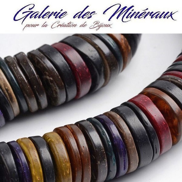 NOIX  de  COCO  gemme pierre fine naturelle en lot de perles rondelles   en 20mm : création bijoux & loisirs créatifs