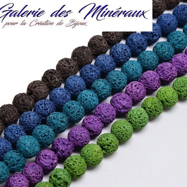 PIERRE DE LAVE gemme pierre naturelle en lot de perles rondes colorées (12 couleurs) en 8mm : création bijoux & loisirs créatifs