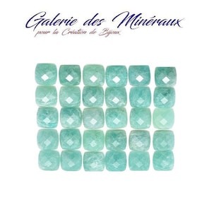 AMAZONITE  gemme pierre naturelle en cabochon à dos plat et en  carré à facettes en 8x8mm : création bijoux, macramé et loisirs créatifs