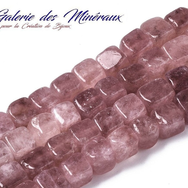 QUARTZ  FRAISE  perle naturelle en lot de perles cubes   en 7mm : idéale pour la création de bijoux et loisirs créatifs