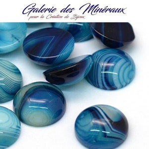 AGATE BLEUE gemme pierre fine naturelle en cabochon rond en 16mm et 20mm : création bijoux, macramé et loisirs créatifs image 1