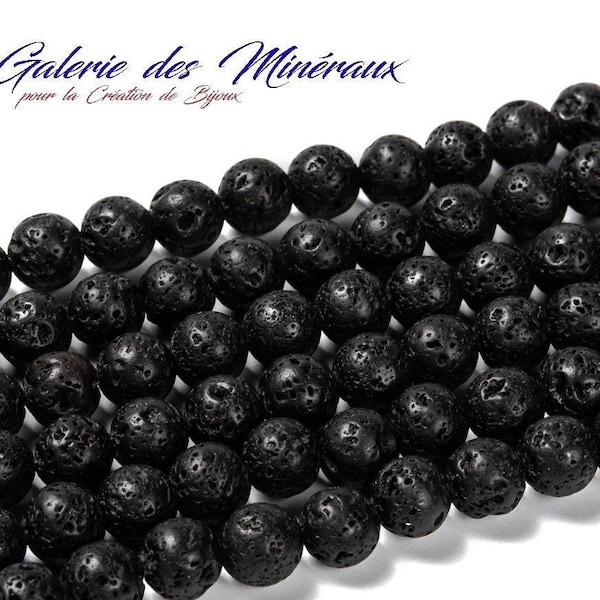 Offre Promo *** sur PIERRE de LAVE NOIRE  gemme pierre minérale en fil entier (48 perles) de perles rondes en 8mm : création bijoux