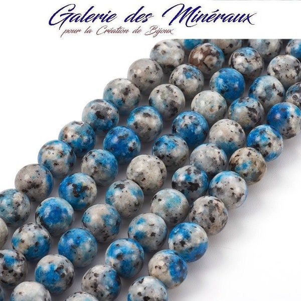 JASPE K2  AZURITE  gemme pierre fine naturelle en lot de perles rondes lisses en 6mm 8mm : création bijoux & loisirs créatifs