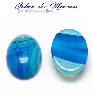 AGATE BLEUE  gemme pierre naturelle en cabochon à dos plat et en  ovale en 18x13mm et 25x18mm : création bijoux, macramé et loisirs créatifs