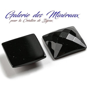 ONYX  Noir  gemme pierre naturelle en cabochon à dos plat et carré à facettes en 20x20mm : création bijoux, macramé et loisirs créatifs