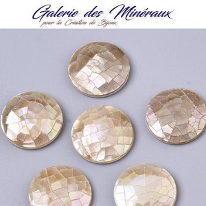 NACRE  gemme pierre naturelle en cabochon à dos plat et en  rond en 16mm : création bijoux, macramé et loisirs créatifs