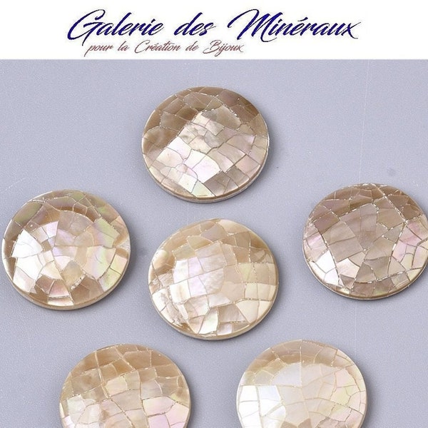 NACRE  gemme pierre fine naturelle en cabochon rond en 16mm : création bijoux, macramé et loisirs créatifs