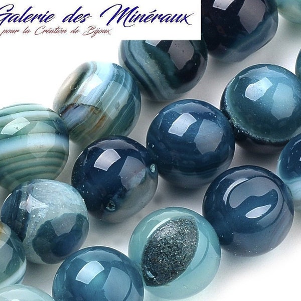 AGATE BLEUE gemme pierre fine naturelle en lot de perles rondes   en 6mm 8mm 10mm : création bijoux & loisirs créatifs