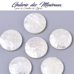 NACRE gemme pierre fine naturelle en cabochon rond en 16mm : création bijoux, macramé et loisirs créatifs image 1