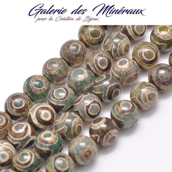 AGATE Tibétain DZI   gemme pierre fine naturelle en lot de perles rondes   en 8mm : création bijoux & loisirs créatifs