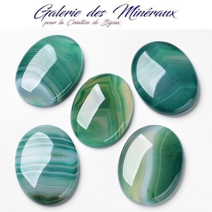 AGATE VERTE pierre naturelle en cabochon ovale en 18x13mm et 40x30mm : idéale pour création bijoux, macramé et loisirs créatifs image 1