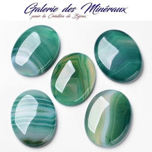 AGATE VERTE pierre naturelle en cabochon ovale en 18x13mm et 40x30mm : idéale pour création bijoux, macramé et loisirs créatifs image 1