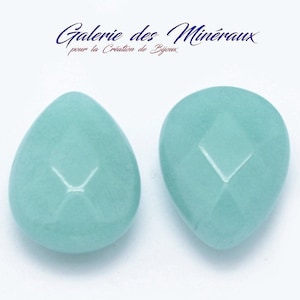 JADE  VERT / TURQUOISE  gemme pierre naturelle en cabochon goutte à facettes en 18x13mm : création bijoux, macramé et loisirs créatifs
