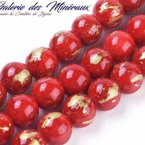 JADE MASHAN RED Gold powder gem natural stone in batch of round beads 6mm 8mm 10mm: jewelry creation & creative hobbies