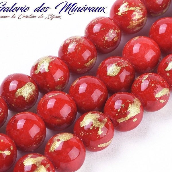 JADE MASHAN ROUGE poudre d'Or gemme pierre fine naturelle en lot de perles rondes   6mm 8mm 10mm : création bijoux & loisirs créatifs