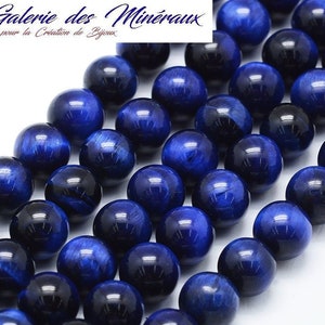 OEIL DE TIGRE Bleu gemme pierre fine naturelle en lot de perles rondes en 6mm 8mm 10mm : création bijoux & loisirs créatifs image 1