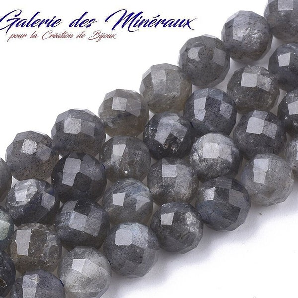 LABRADORIT-Edelstein, natürlicher, feiner Stein in einer Reihe runder, facettierter Perlen in 8 mm: Schmuckherstellung und kreative Hobbys