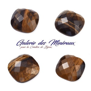 OEIL  DE  TIGRE  gemme pierre naturelle en cabochon carré à facettes en 15x15mm : création bijoux, macramé et loisirs créatifs