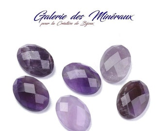 AMETHYSTE  gemme pierre fine en cabochon ovale à Facettes en 18x13mm :  création bijoux, macramé et loisirs créatifs