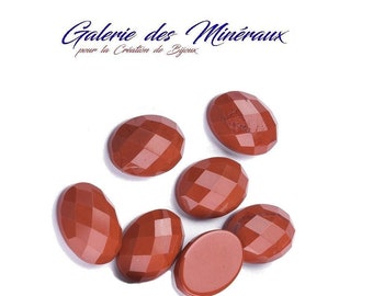 JASPE  ROUGE  gemme pierre fine naturelle en cabochon ovale à facettes en 18x13mm : création bijoux, macramé et loisirs créatifs