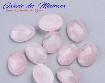 QUARTZ  ROSE  gemme pierre fine en cabochon ovale à Facettes en 18x13mm  :  création bijoux, macramé et loisirs créatifs