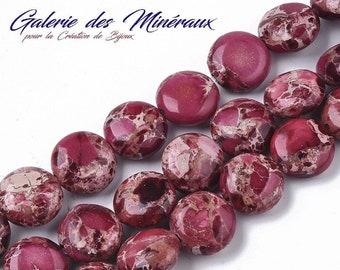 JASPE IMPERIAL  Fuchsia perle naturelle en lot de perles rondes plates   en 10mm : idéale pour création bijoux et loisirs créatifs