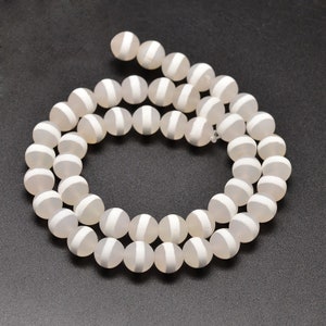 Perles D'Agate Givrée Naturelle 6 Mm - Lot De 18 Perles Rondes Avec Trou - Pierre Semi-Précieuse Pour Création De Bijoux DIY - 8