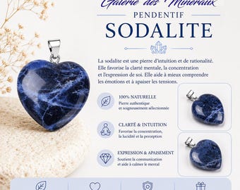 SODALITE Ciondolo da 25 a 30 CARATI Qualità Extra a forma di cuore pietra naturale litoterapia