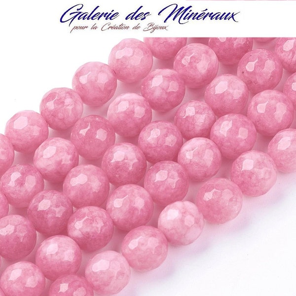 JADE  Rose  gemme pierre fine naturelle en lot de perles rondes à facettes en 8mm : création bijoux & loisirs créatifs