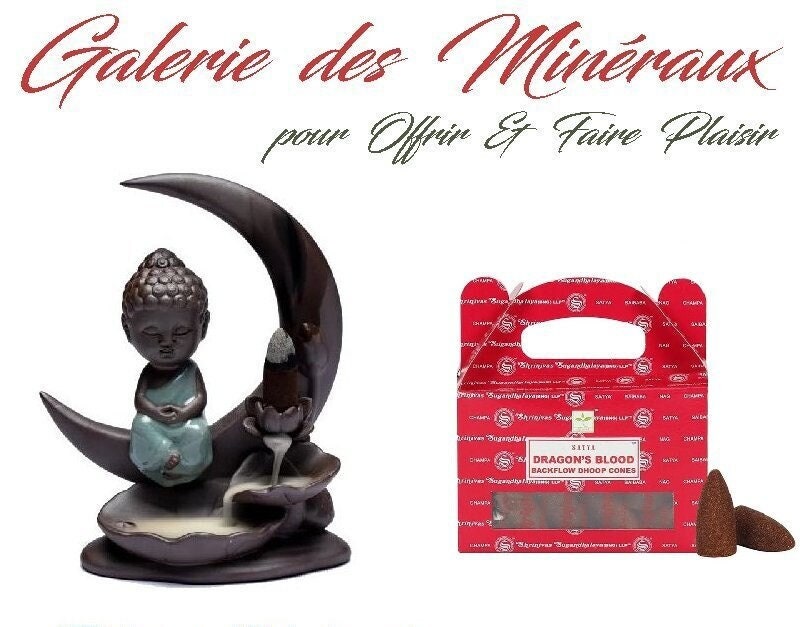 Cadeau Pour Offrir & Faire Plaisir Fontaine Encens à Refoulement avec Bouddha + 1 Boîte de 24 Cônes