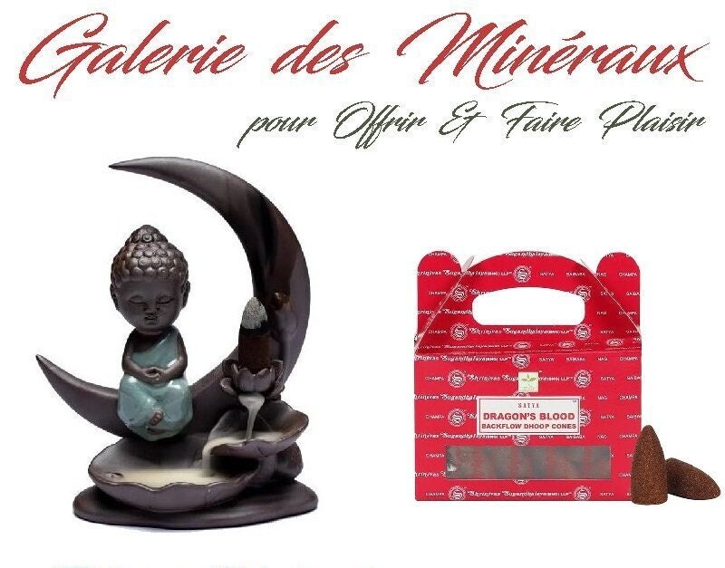 Cadeau Pour Offrir & Faire Plaisir Fontaine Encens à Refoulement avec Bouddha + 1 Boîte de 24 Cônes 