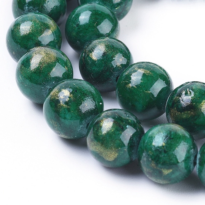 JADE MASHAN Vert poudre d'Or gemme pierre fine naturelle en fil de perles rondes en 6mm 8mm 10mm : création bijoux & loisirs créatifs image 2