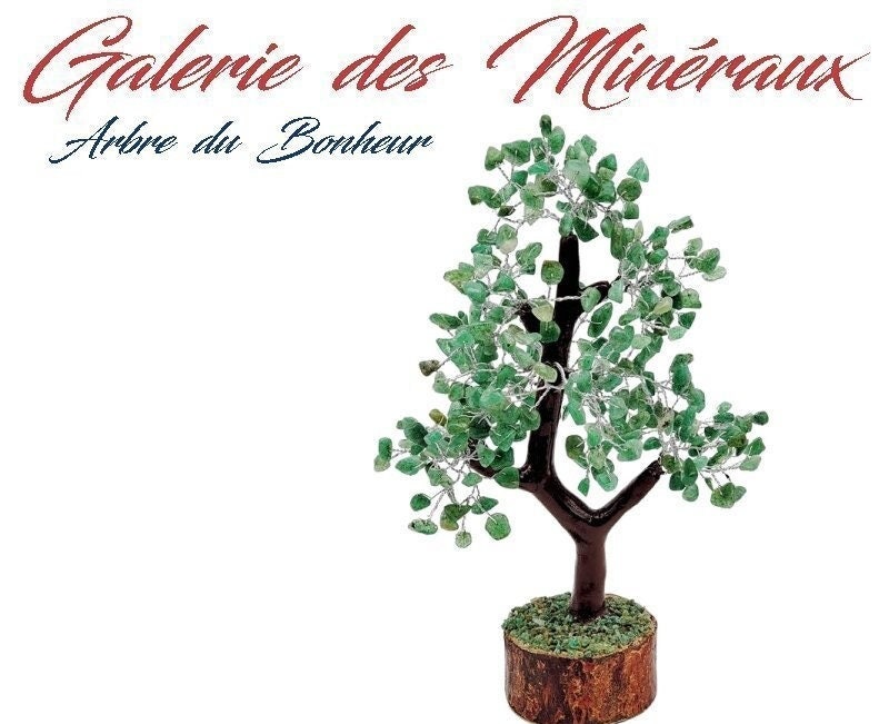 Arbre Du Bonheur | ou Arbre de Vie 300 Pierres Chips Minérales en Aventurine Verte Lithothérapie Ene