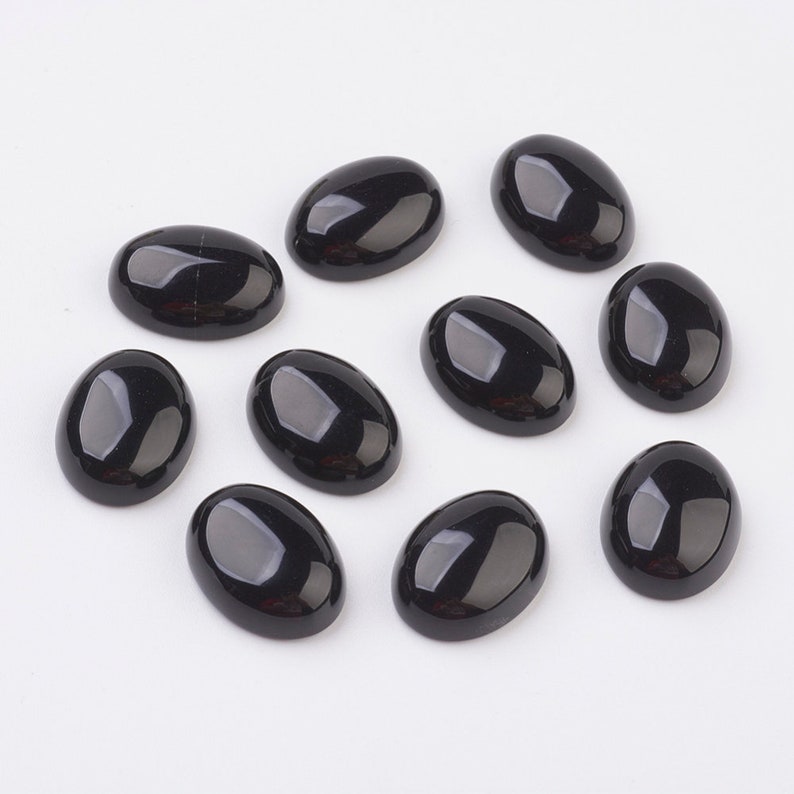 OBSIDIENNE gemme pierre fine naturelle en cabochon ovale en 18x13mm, 25x18mm et 40x30mm : création bijoux, macramé & loisirs créatifs lot de 5 pièces