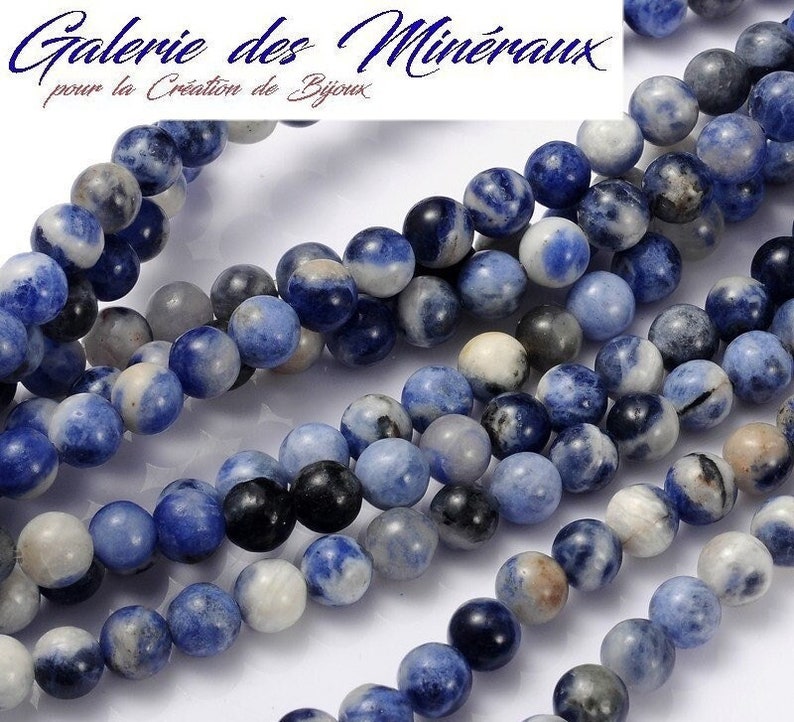 SODALITE-Edelstein aus Naturstein in einer Reihe runder Perlen in den Größen 6 mm, 8 mm und 10 mm: Schmuckherstellung und kreative Hobbys Bild 1