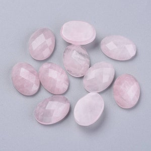 QUARTZ ROSE gemme pierre fine en cabochon ovale à Facettes en 18x13mm : création bijoux, macramé et loisirs créatifs lot de 5 pièces