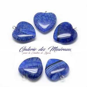 BLUE Brazilian AGATE Extra Quality Natural Stone Pendant in Heart Shape Lithotherapy Love Valentine&#39;s Day