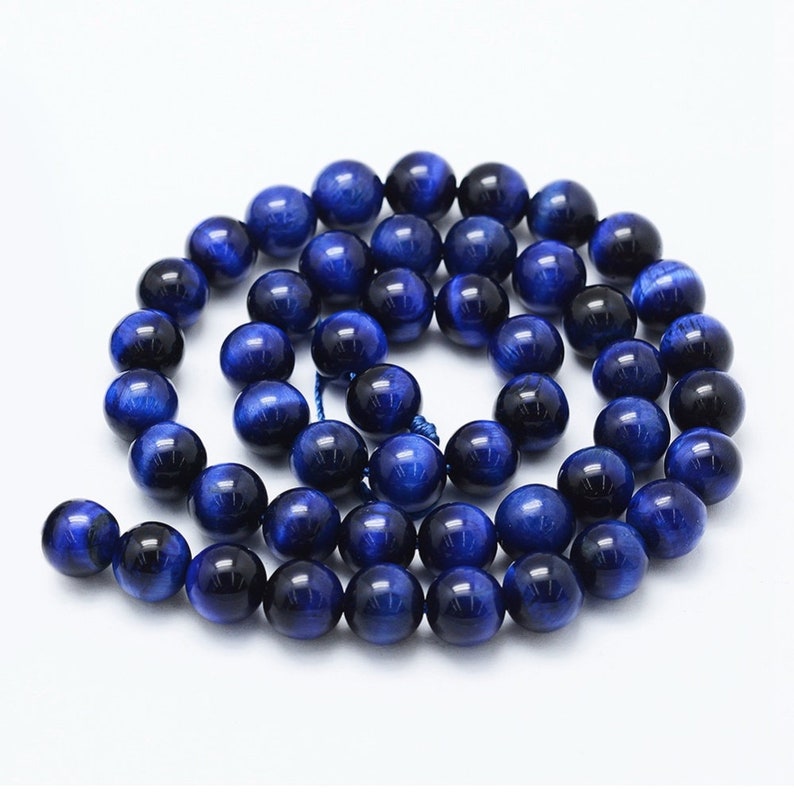OEIL DE TIGRE Bleu gemme pierre fine naturelle en lot de perles rondes en 6mm 8mm 10mm : création bijoux & loisirs créatifs image 4