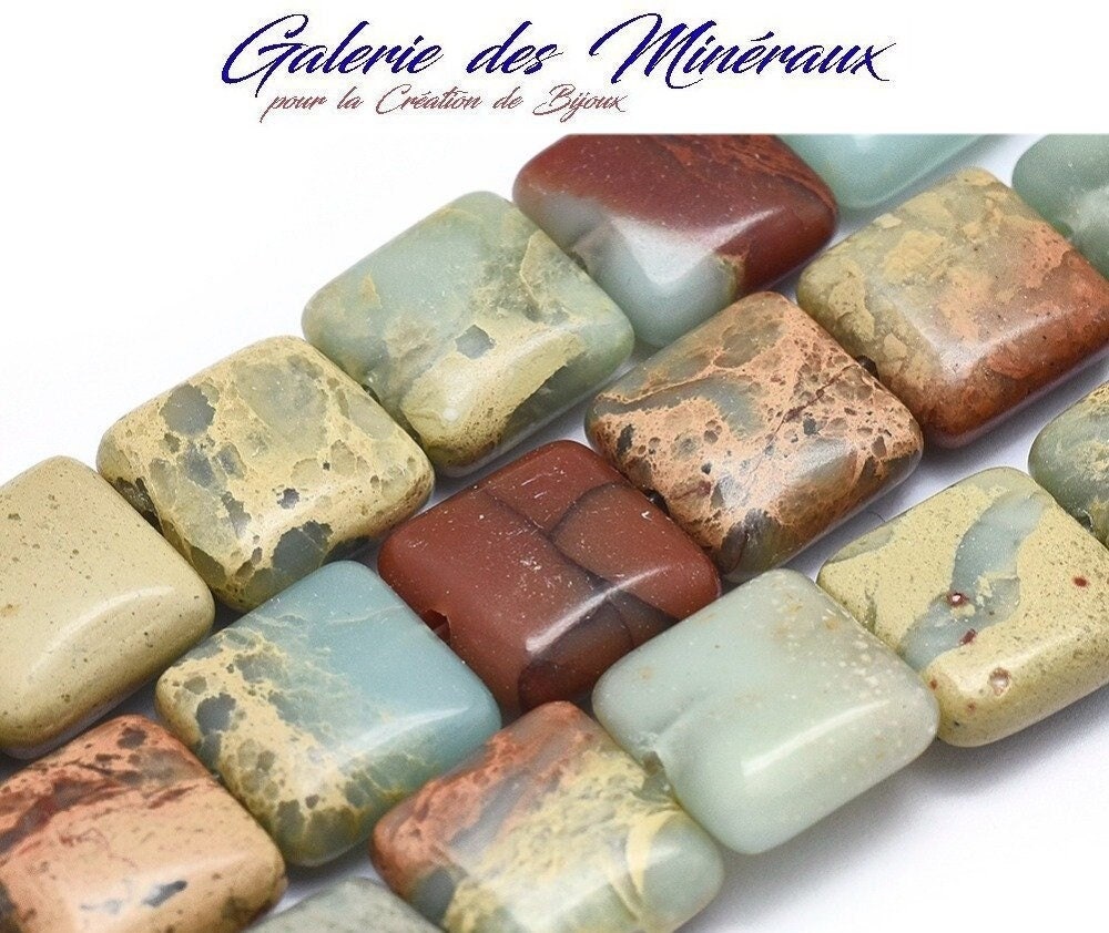 JASPE AQUA TERRA natural pearl in a set of 10mm square beads: ideal for creating jewelry and creative hobbies