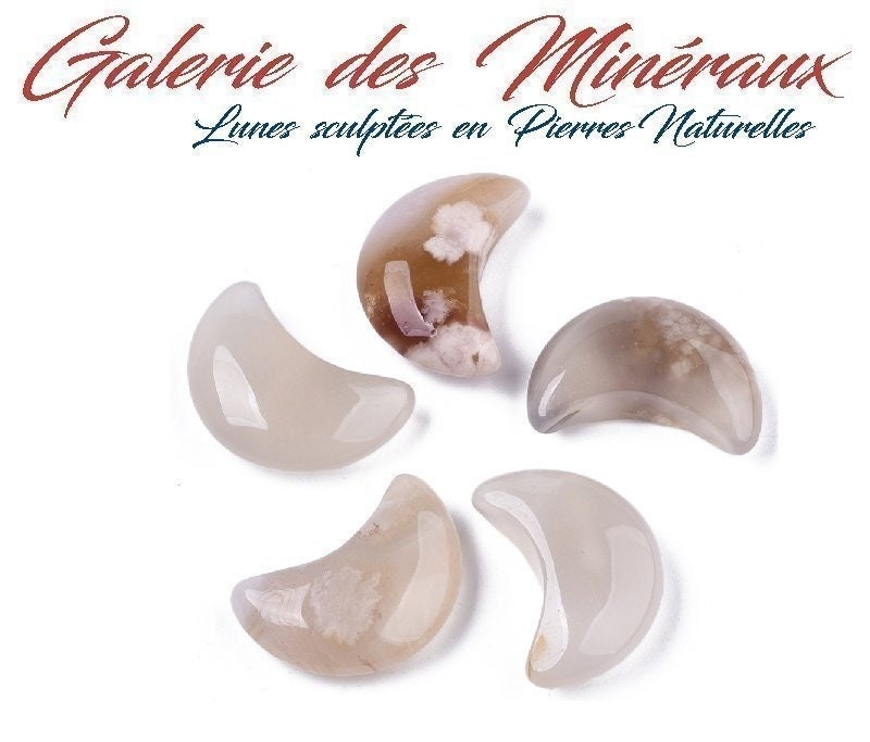 Lune Sculptée en Agate Fleur de Cerisier Pierre Naturelle & Minérale Qualité Extra - 6Gr Lithothérap