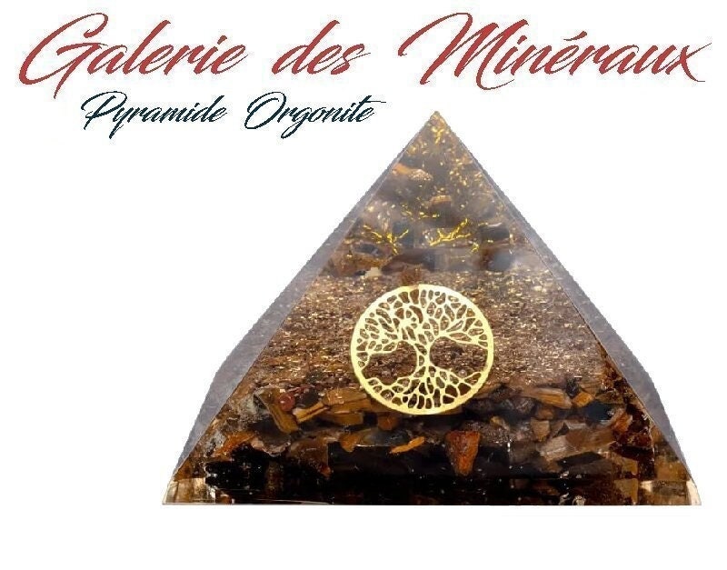 Pyramide Œil de Tigre à Motif Arbre Vie Lithothérapie Energies Positives