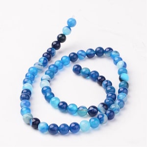 AGATE BLEUE gemme pierre fine naturelle en lot de perles rondes en 6mm 8mm 10mm : création bijoux & loisirs créatifs 6mm (63 perles)