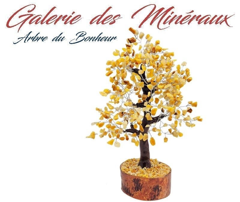 Arbre Du Bonheur | ou Arbre de Vie 300 Pierres Chips Minérales en Aventurine Jaune Lithothérapie Ene