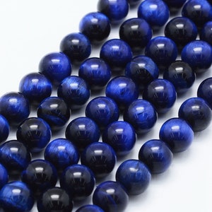 OEIL DE TIGRE Bleu gemme pierre fine naturelle en lot de perles rondes en 6mm 8mm 10mm : création bijoux & loisirs créatifs image 3