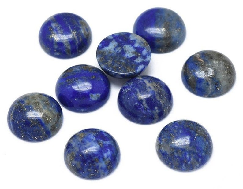 LAPIS LAZULI gemme pierre fine naturelle en cabochon rond en 8mm, 10mm, 16mm et 30mm : création bijoux, macramé et loisirs créatifs lot de 5 pièces