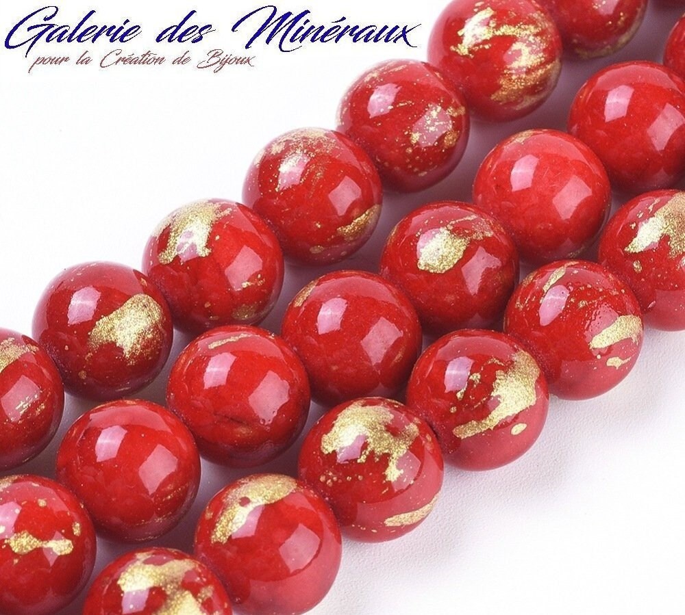 JADE MASHAN RED Gold powder gem natural stone in batch of round beads 6mm 8mm 10mm: jewelry creation & creative hobbies