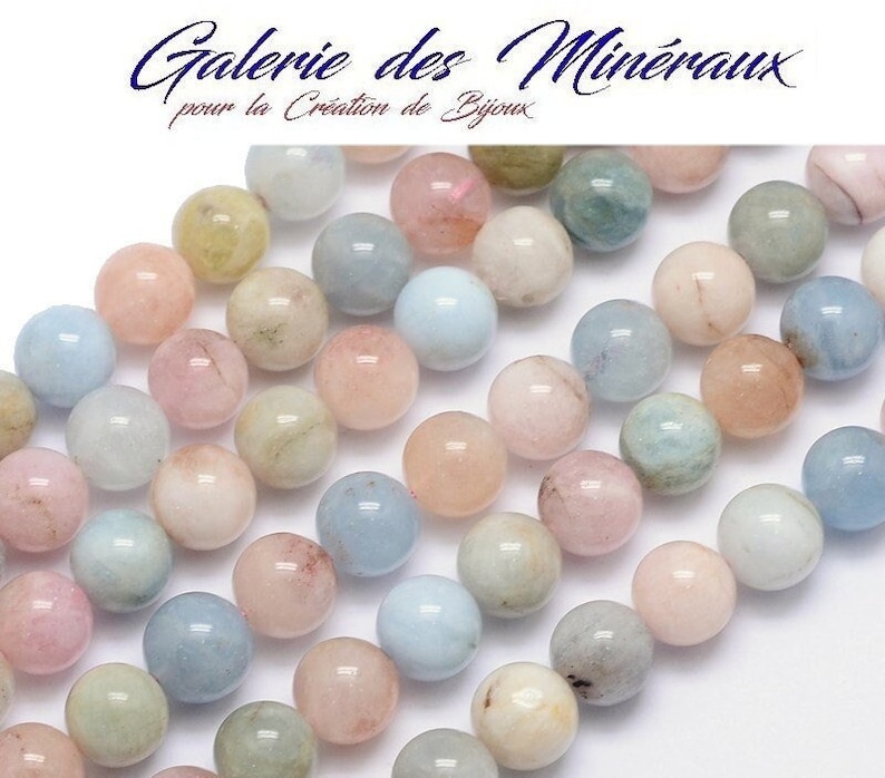 MORGANITE-Edelstein aus Naturstein in einer Reihe runder Perlen in den Größen 6 mm, 8 mm und 10 mm: Schmuckherstellung und kreative Hobbys Bild 1