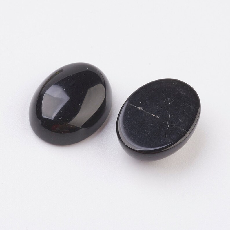 OBSIDIENNE gemme pierre fine naturelle en cabochon ovale en 18x13mm, 25x18mm et 40x30mm : création bijoux, macramé & loisirs créatifs lot de 2 pièces